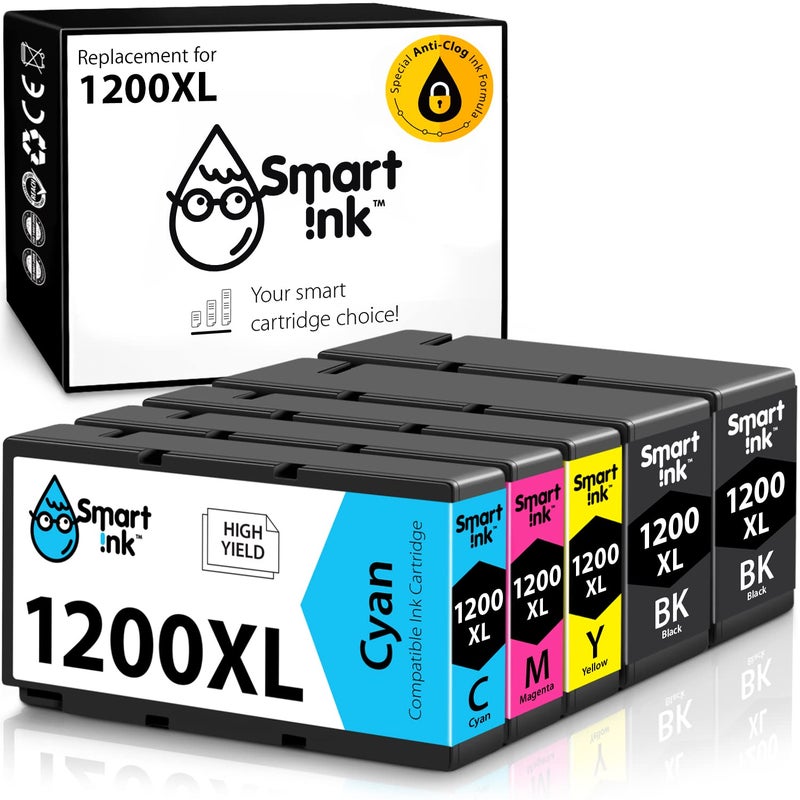Smart Ink Compatible Ink Cartridge Replacement for Canon 1200 XL PGI 1200XL to use with MB2720 MB2020 MB2320 MB2120 Printers (2BK & C/M/Y 5 Pack Combo) - Image 1